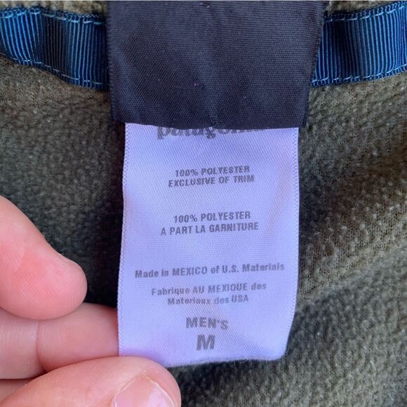 Patagonia Capilene Sweater Men Medium Fleece Green/ Blue 1/4 Zip Stand Up Neck - Picture 8 of 8